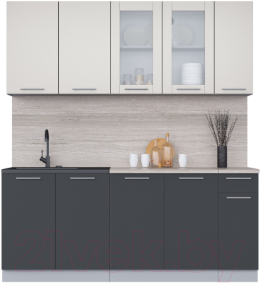 Кухонный гарнитур Интерлиния Мила 19 (персидский жемчуг/антрацит/травертин серый) - фото