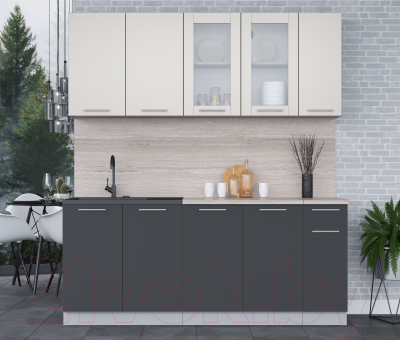 Кухонный гарнитур Интерлиния Мила 19 (персидский жемчуг/антрацит/травертин серый)