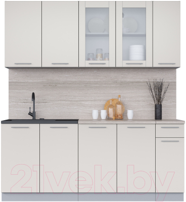 Кухонный гарнитур Интерлиния Мила 19 (персидский жемчуг/персидский жемчуг/травертин серый) - фото