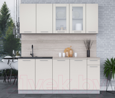 Кухонный гарнитур Интерлиния Мила 19 (персидский жемчуг/персидский жемчуг/травертин серый)