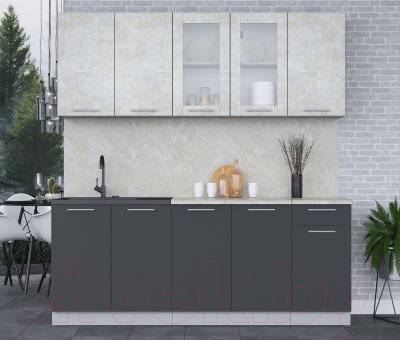 Кухонный гарнитур Интерлиния Мила 20 (бетон лайт/антрацит/опал светлый)