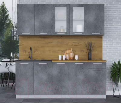 Кухонный гарнитур Интерлиния Мила 20 (бетон потленд/бетон портленд/дуб бунратти)