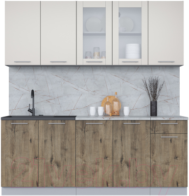 Кухонный гарнитур Интерлиния Мила 20 (персидский жемчуг/дуб веллингтон/серый каспий) - фото