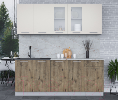 Кухонный гарнитур Интерлиния Мила 20 (персидский жемчуг/дуб веллингтон/серый каспий)