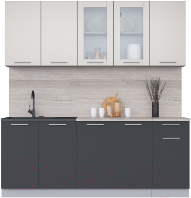 Кухонный гарнитур Интерлиния Мила 20 (персидский жемчуг/антрацит/травертин серый) - фото
