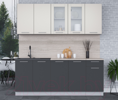 Кухонный гарнитур Интерлиния Мила 20 (персидский жемчуг/антрацит/травертин серый)