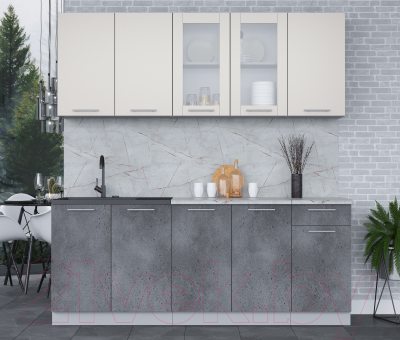 Кухонный гарнитур Интерлиния Мила 20 (персидский жемчуг/бетон портленд/серый каспий)