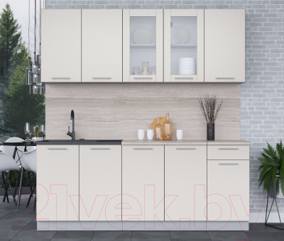 Кухонный гарнитур Интерлиния Мила 20 (персидский жемчуг/персидский жемчуг/травертин серый)