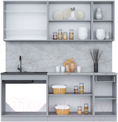 Кухонный гарнитур Интерлиния Мила 20 (персидский жемчуг/персидский жемчуг/травертин серый)