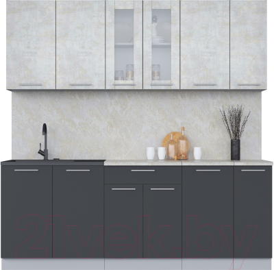 Кухонный гарнитур Интерлиния Мила 21 (бетон лайт/антрацит/опал светлый) - фото