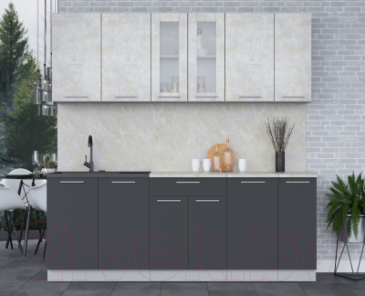 Кухонный гарнитур Интерлиния Мила 21 (бетон лайт/антрацит/опал светлый)