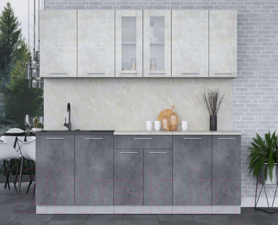 Кухонный гарнитур Интерлиния Мила 21 (бетон лайт/бетон портленд/опал светлый)