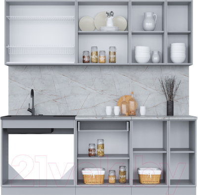 Кухонный гарнитур Интерлиния Мила 21 (бетон лайт/бетон портленд/опал светлый)
