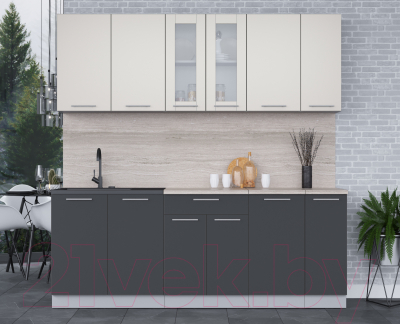 Кухонный гарнитур Интерлиния Мила 21 (персидский жемчуг/антрацит/травертин серый)