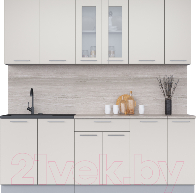 Кухонный гарнитур Интерлиния Мила 21 (персидский жемчуг/персидский жемчуг/травертин серый) - фото