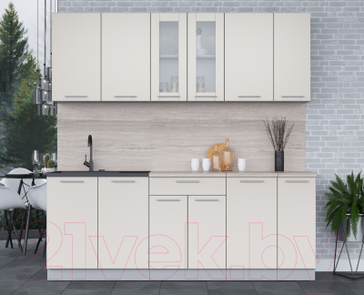 Кухонный гарнитур Интерлиния Мила 21 (персидский жемчуг/персидский жемчуг/травертин серый)