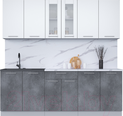 Кухонный гарнитур Интерлиния Мила 22 (белый платинум/бетон портленд/белый гранит) - фото