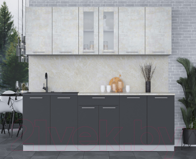 Кухонный гарнитур Интерлиния Мила 22 (бетон лайт/антрацит/опал светлый)