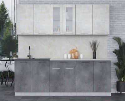 Кухонный гарнитур Интерлиния Мила 22 (бетон лайт/бетон портленд/опал светлый)