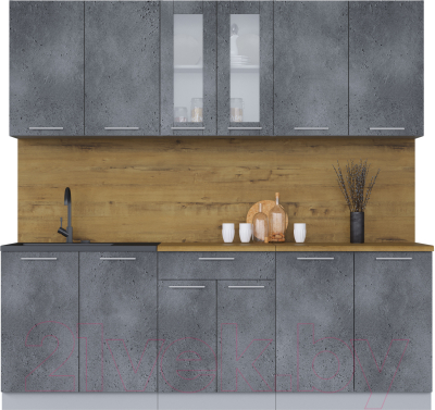 Кухонный гарнитур Интерлиния Мила 22 (бетон потленд/бетон портленд/дуб бунратти) - фото