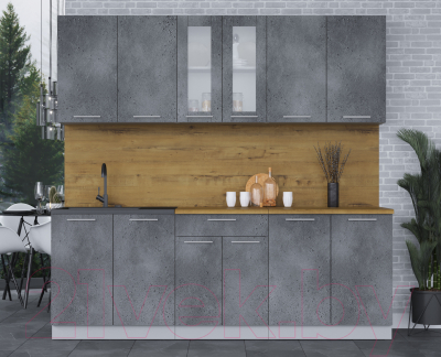 Кухонный гарнитур Интерлиния Мила 22 (бетон потленд/бетон портленд/дуб бунратти)