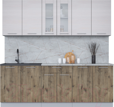 Кухонный гарнитур Интерлиния Мила 22 (вудлайн кремовый/дуб веллингтон/серый каспий) - фото