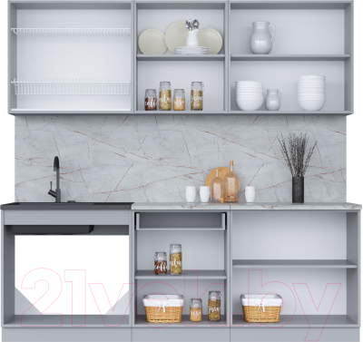 Кухонный гарнитур Интерлиния Мила 22 (вудлайн кремовый/дуб веллингтон/серый каспий)