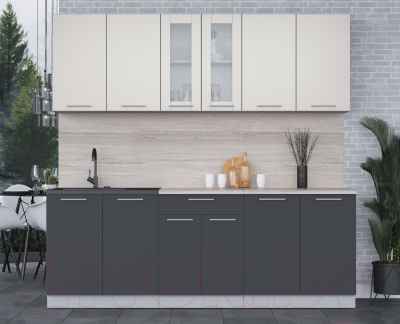 Кухонный гарнитур Интерлиния Мила 22 (персидский жемчуг/антрацит/травертин серый)