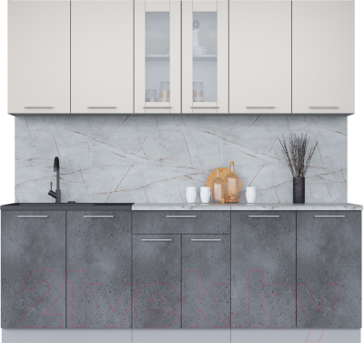 Кухонный гарнитур Интерлиния Мила 22 (персидский жемчуг/бетон портленд/серый каспий) - фото