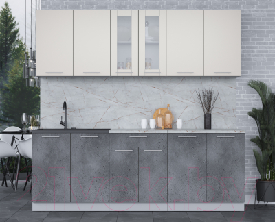 Кухонный гарнитур Интерлиния Мила 22 (персидский жемчуг/бетон портленд/серый каспий)