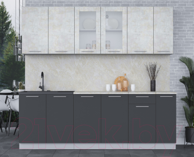 Кухонный гарнитур Интерлиния Мила 23 (бетон лайт/антрацит/опал светлый)
