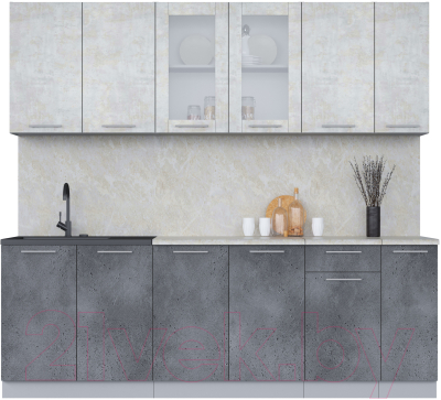 Кухонный гарнитур Интерлиния Мила 23 (бетон лайт/бетон портленд/опал светлый) - фото