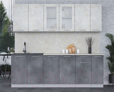 Кухонный гарнитур Интерлиния Мила 23 (бетон лайт/бетон портленд/опал светлый)