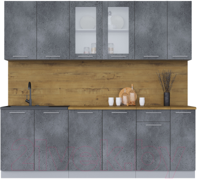 Кухонный гарнитур Интерлиния Мила 23 (бетон потленд/бетон портленд/дуб бунратти) - фото
