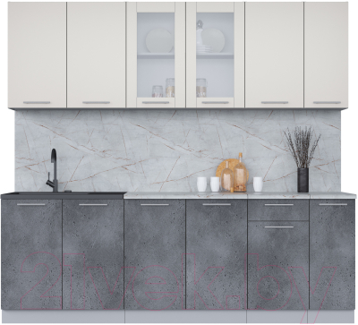 Кухонный гарнитур Интерлиния Мила 23 (персидский жемчуг/бетон портленд/серый каспий) - фото
