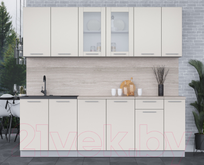 Кухонный гарнитур Интерлиния Мила 23 (персидский жемчуг/персидский жемчуг/травертин серый)