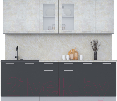 Кухонный гарнитур Интерлиния Мила 24 (бетон лайт/антрацит/опал светлый) - фото