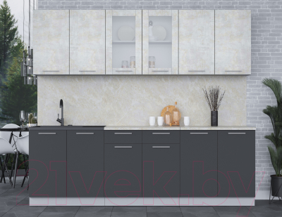 Кухонный гарнитур Интерлиния Мила 24 (бетон лайт/антрацит/опал светлый)
