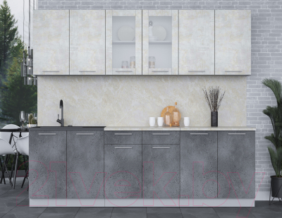 Кухонный гарнитур Интерлиния Мила 24 (бетон лайт/бетон портленд/опал светлый)