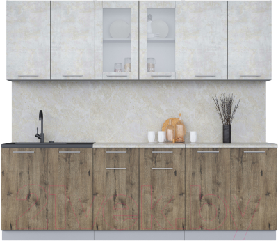 Кухонный гарнитур Интерлиния Мила 24 (бетон лайт/дуб веллингтон/опал светлый) - фото