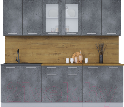 Кухонный гарнитур Интерлиния Мила 24 (бетон потленд/бетон портленд/дуб бунратти) - фото