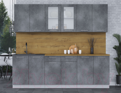 Кухонный гарнитур Интерлиния Мила 24 (бетон потленд/бетон портленд/дуб бунратти)