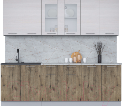 Кухонный гарнитур Интерлиния Мила 24 (вудлайн кремовый/дуб веллингтон/серый каспий) - фото