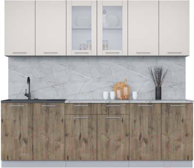 Кухонный гарнитур Интерлиния Мила 24 (персидский жемчуг/дуб веллингтон/серый каспий) - фото