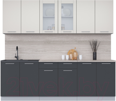 Кухонный гарнитур Интерлиния Мила 24 (персидский жемчуг/антрацит/травертин серый) - фото