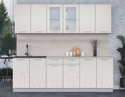 Кухонный гарнитур Интерлиния Мила 24 (персидский жемчуг/персидский жемчуг/травертин серый)