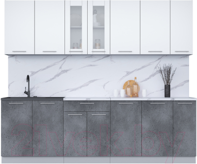 Кухонный гарнитур Интерлиния Мила 25 (белый платинум/бетон портленд/белый гранит) - фото