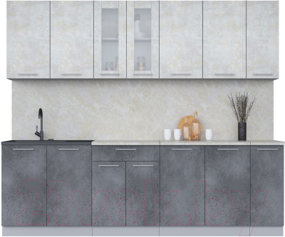 Кухонный гарнитур Интерлиния Мила 25 (бетон лайт/бетон портленд/опал светлый) - фото