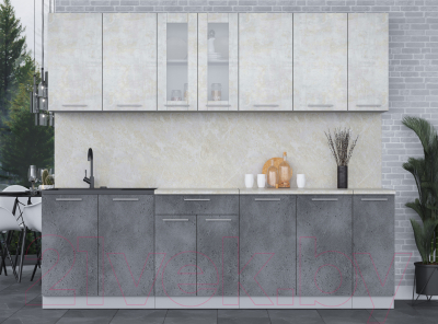 Кухонный гарнитур Интерлиния Мила 25 (бетон лайт/бетон портленд/опал светлый)