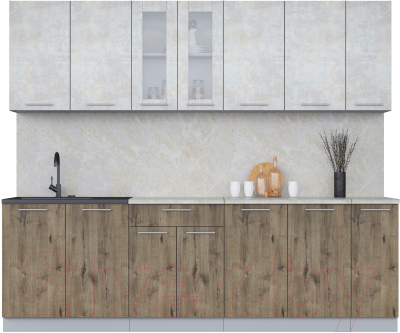 Кухонный гарнитур Интерлиния Мила 25 (бетон лайт/дуб веллингтон/опал светлый) - фото